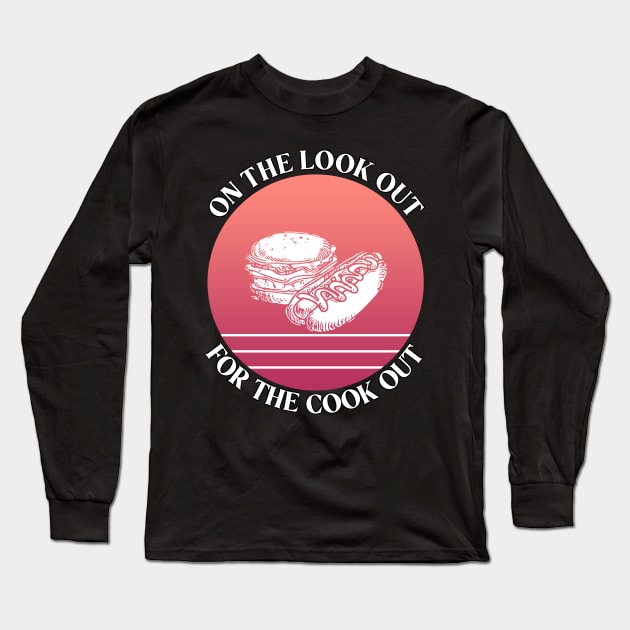 On The Look Out For The Cook Out Retro Red Summer Long Sleeve T-Shirt by aaallsmiles